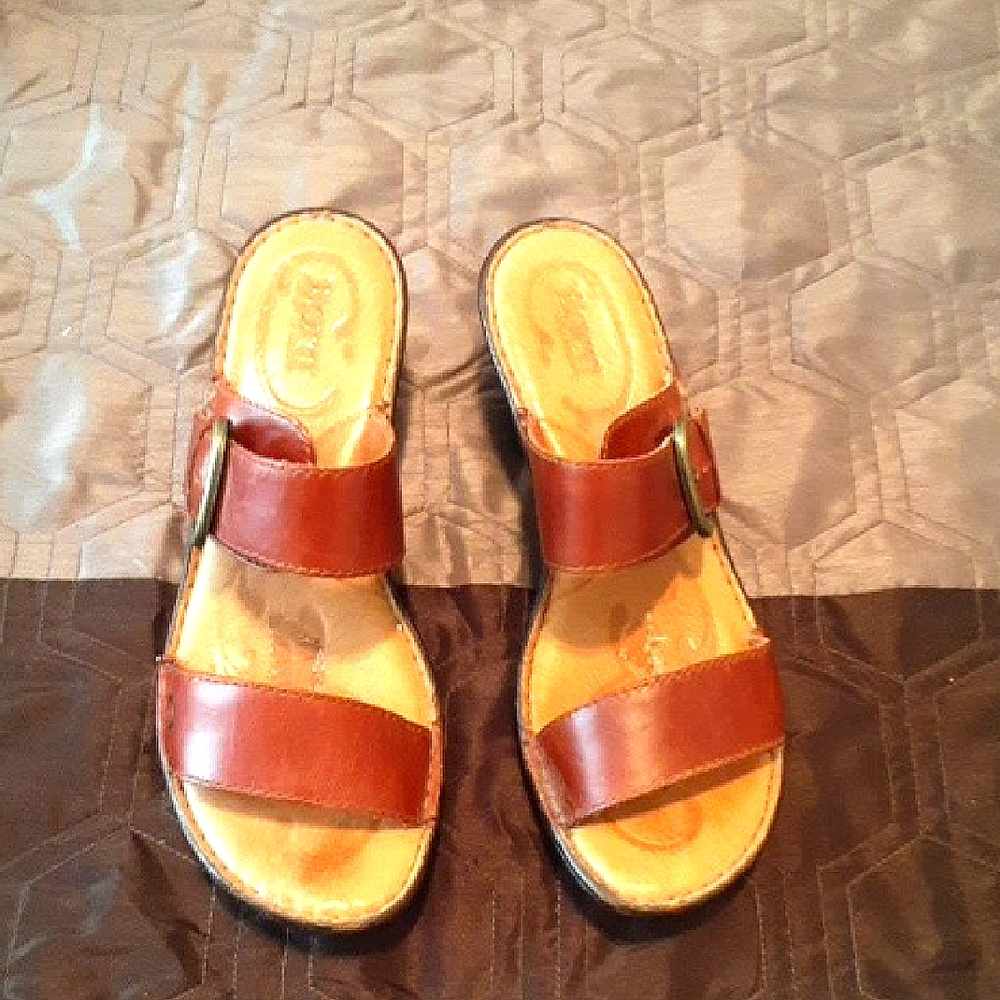 Brown Leather Slide Sandals